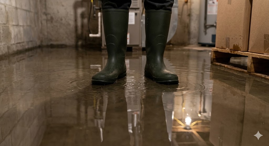 A Nepean homeowner stands in a few inches of standing water in their flooded
